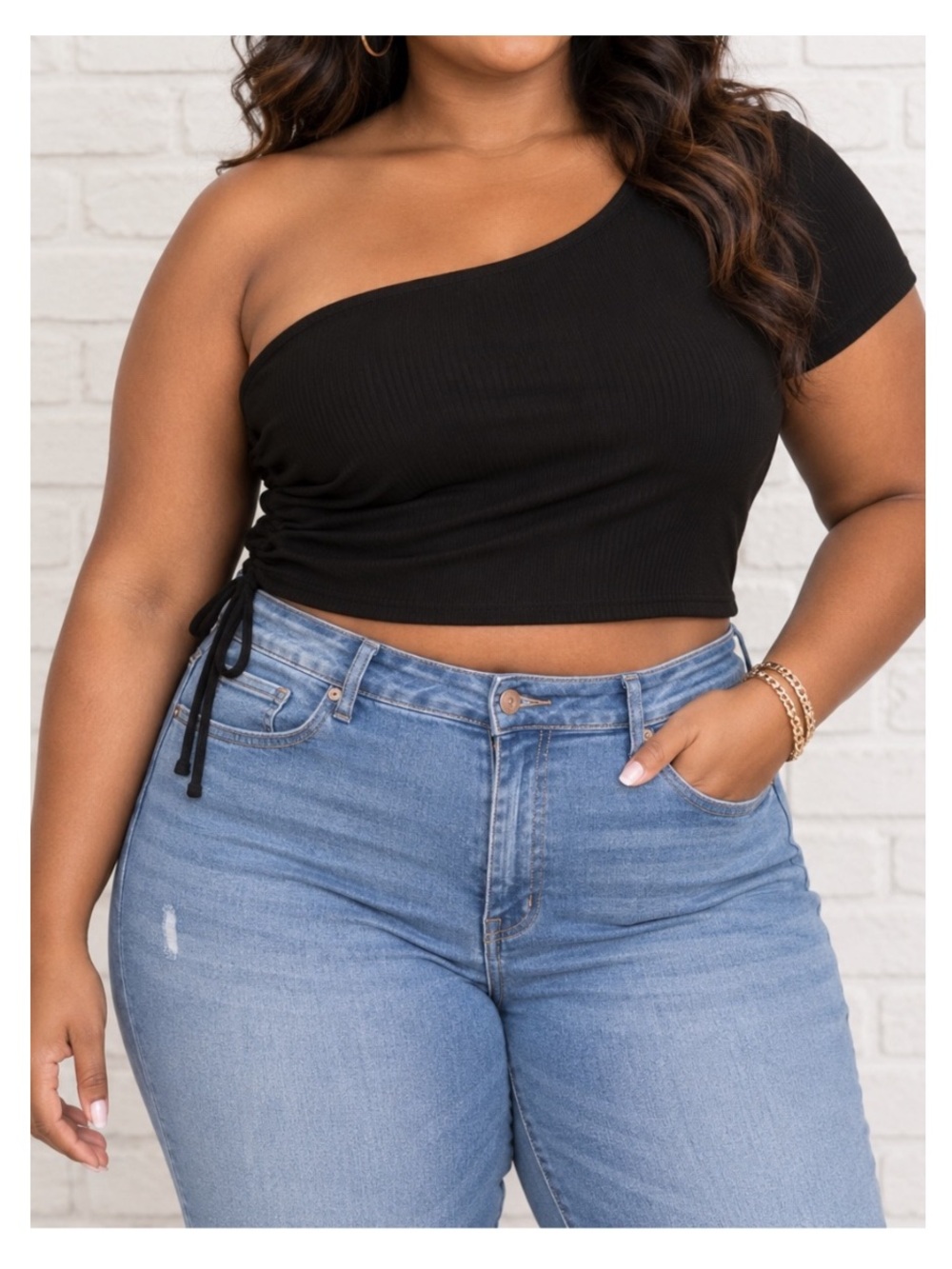 NWT CURVY SENSE Plus Asymmetrical Crop Top in Black